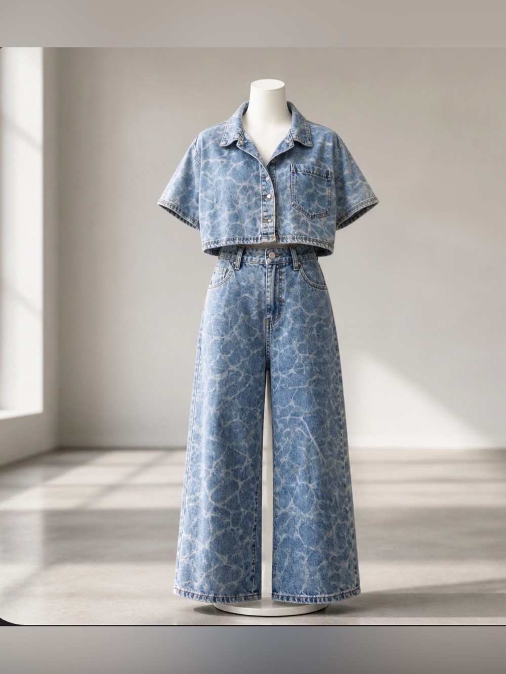 Forever 21 Light Washed Blue Wide Leg Denim Jumpsuit Pants